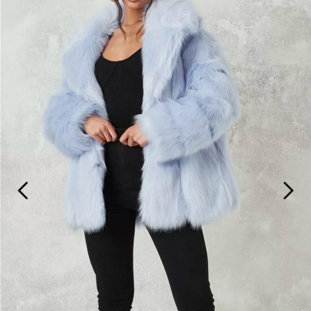 Missguided Soft Blue Faux Fur Jacket